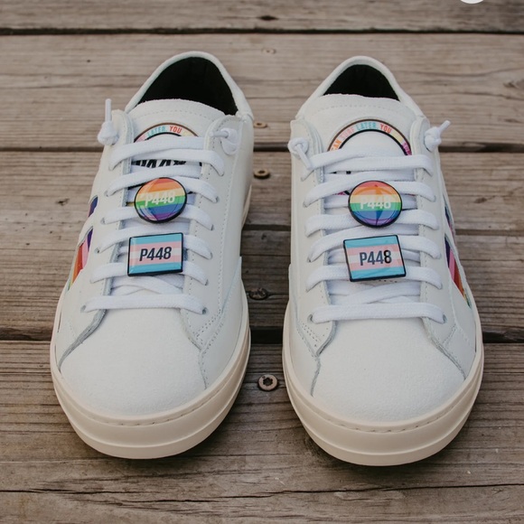 P448 John Pride rainbow white leather sneakers shoe red purple yellow size 38 - Picture 3 of 12